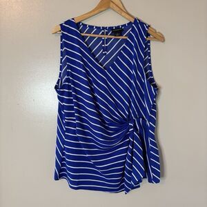 Liz Claiborne Career Sleeveless Blouse Blue Stripe Side Tie Top Sz Medium